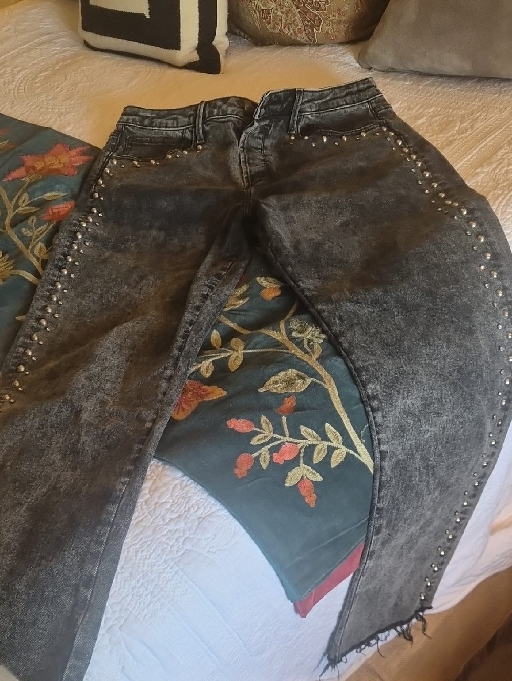 DRIFTWOOD Acid-Wash Black Studded Crop Fringe..